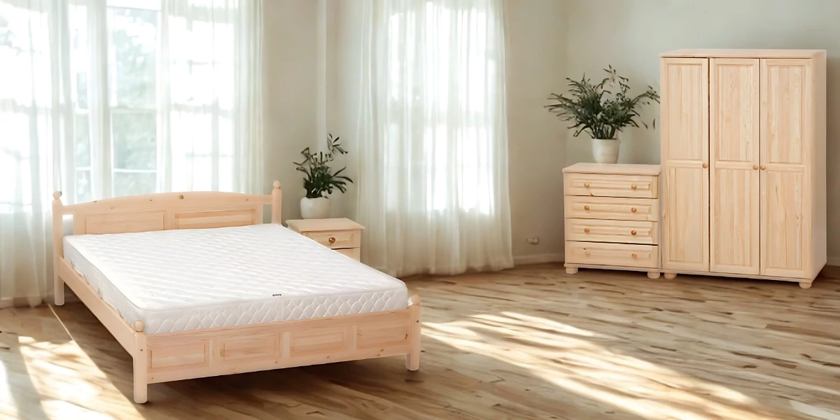 324 – Ívelt, fílungos, gombos – fix fenyőfa ágykeret – 140x200cm – Enteriör