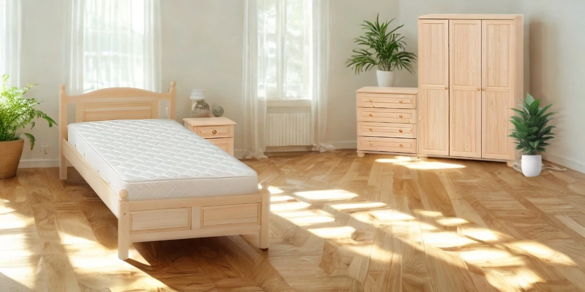 329 – Ívelt, fílungos, gombos – fix egyszemélyes fenyőfa ágykeret – 90x200cm – Enteriör